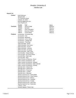 Houston, University of Vendor List