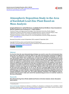 Atmospheric Deposition Study in the Area of Kardzhali Lead-Zinc Plant Based on Moss Analysis