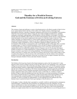 Theodicy for a World in Process: God and the Existence of Evil in an Evolving Universe