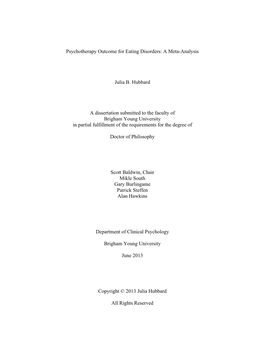 Psychotherapy Outcome for Eating Disorders: a Meta-Analysis