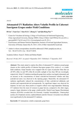 Attenuated UV Radiation Alters Volatile Profile in Cabernet Sauvignon Grapes Under Field Conditions