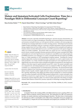 Mature and Immature/Activated Cells Fractionation: Time for a Paradigm Shift in Differential Leucocyte Count Reporting?