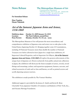 Art of the Samurai: Japanese Arms and Armor, 11561156---18681868