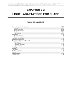 Volume 1, Chapter 9-2: Light: Adaptions for Shade
