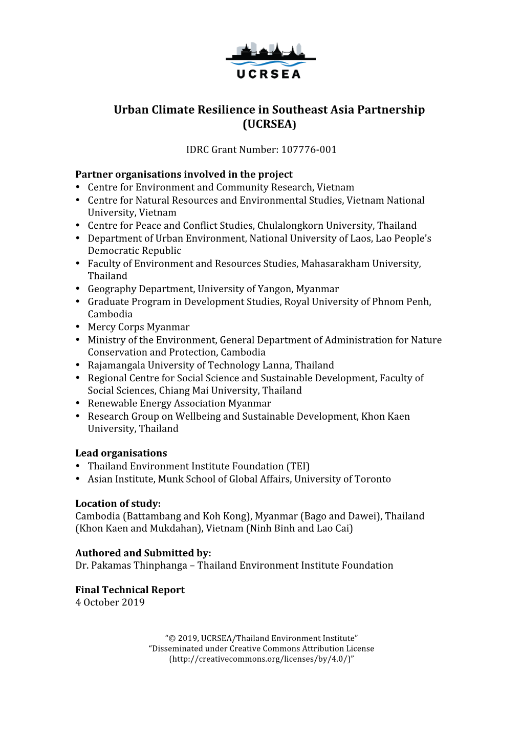 Urban Climate Resilience in Southeast Asia Partnership (UCRSEA)