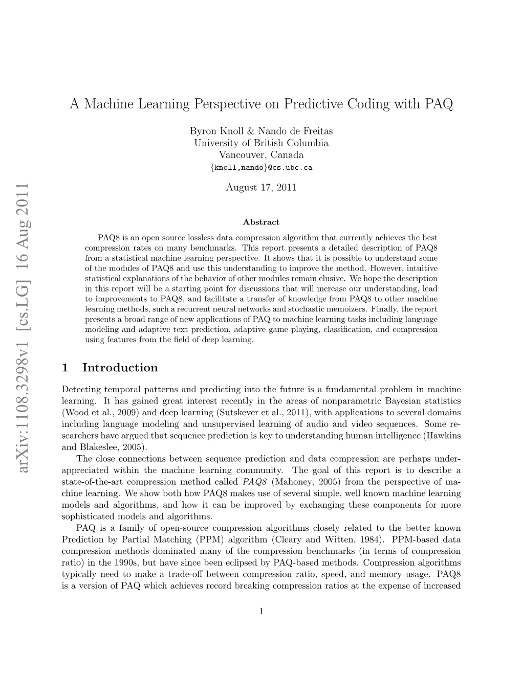 A Machine Learning Perspective on Predictive Coding with PAQ