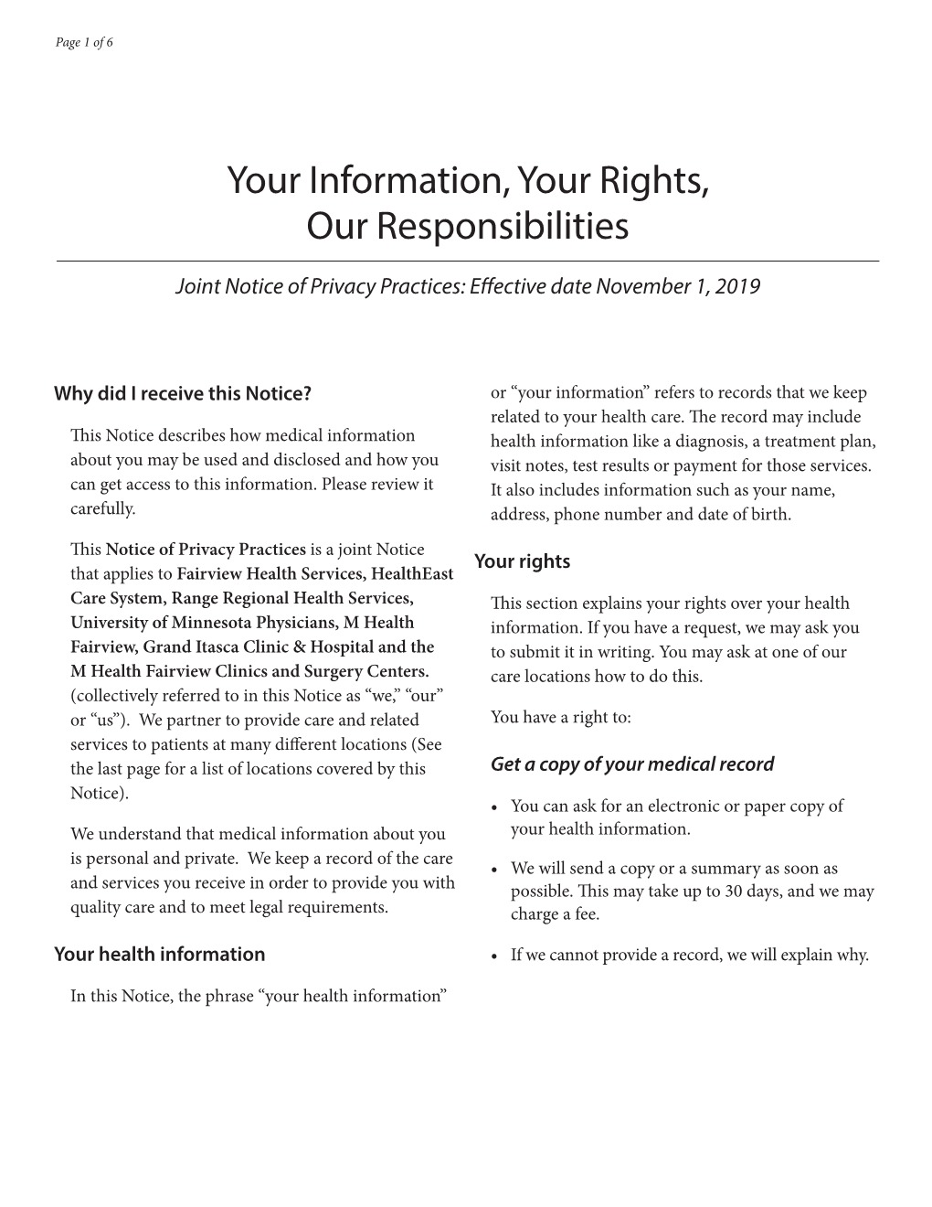 Your Information, Your Rights, Our Responsibilities