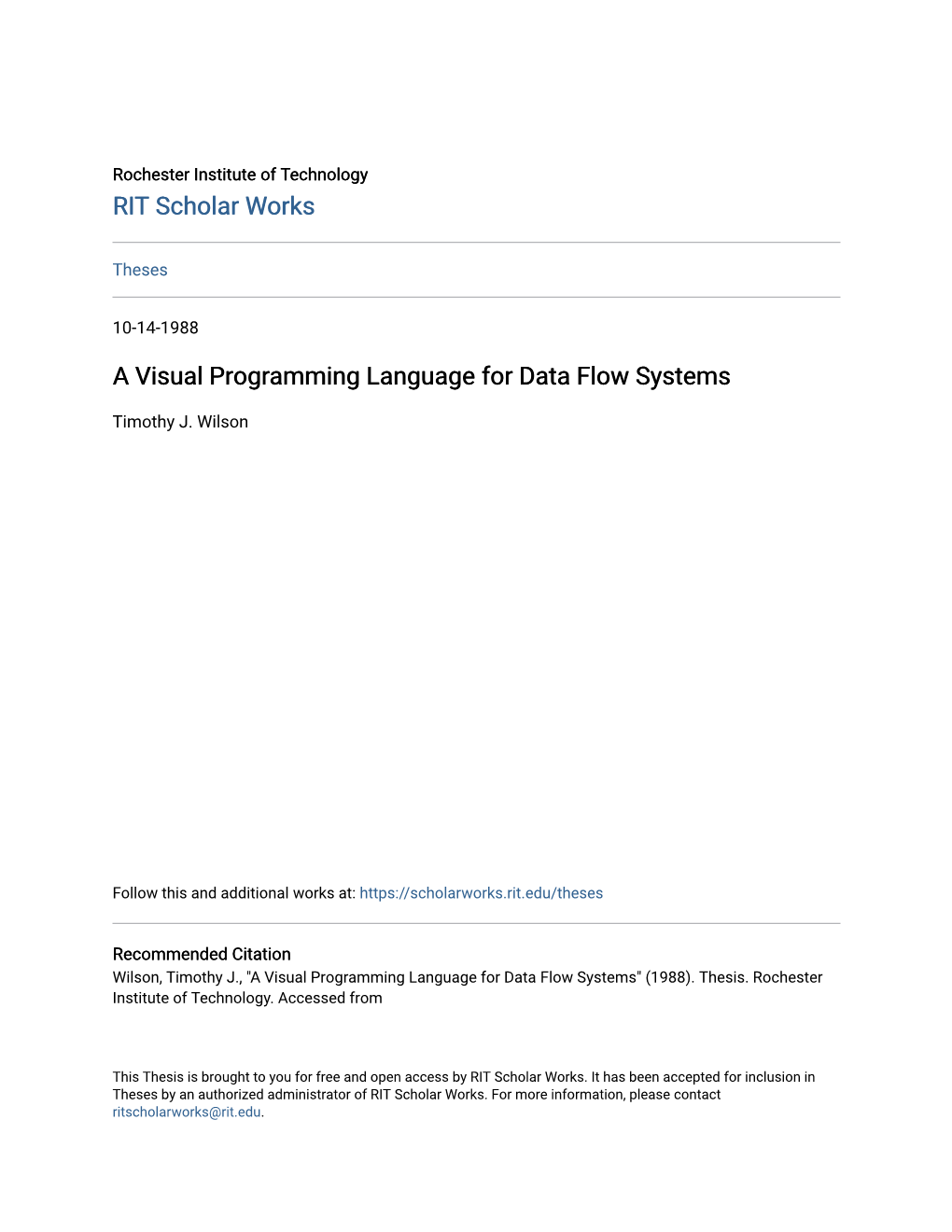 A Visual Programming Language for Data Flow Systems