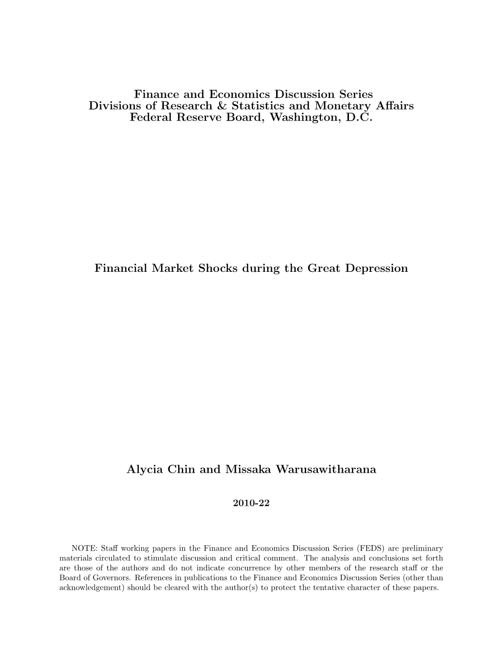 Financial Market Shocks During the Great Depression