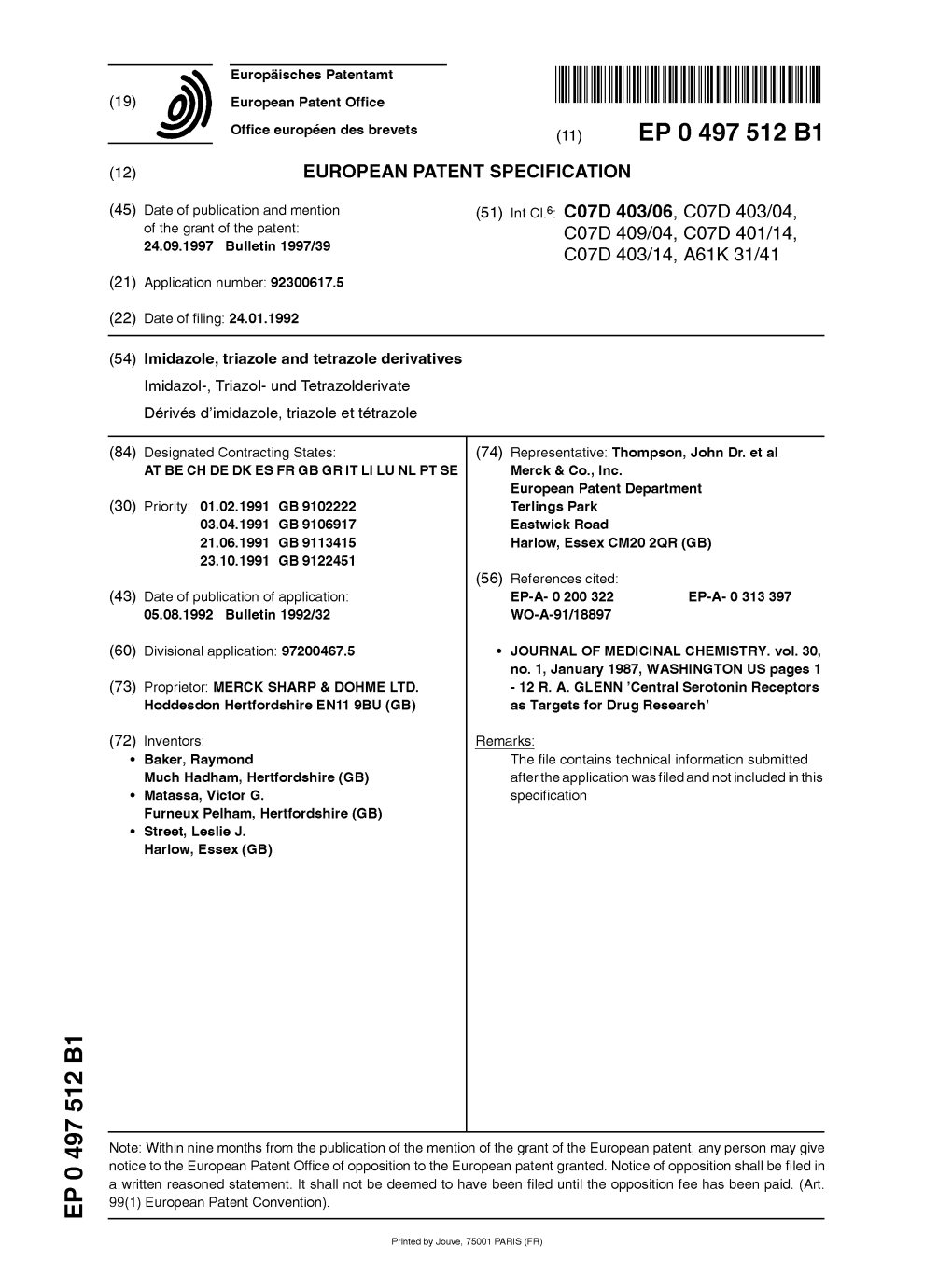 Imidazole, Triazole and Tetrazole Derivatives Imidazol-, Triazol- Und Tetrazolderivate Derives D'imidazole, Triazole Et Tetrazole