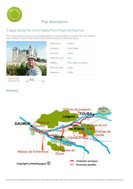 Trip Description 3 Days Along the Loire Valley from Tours to Saumur