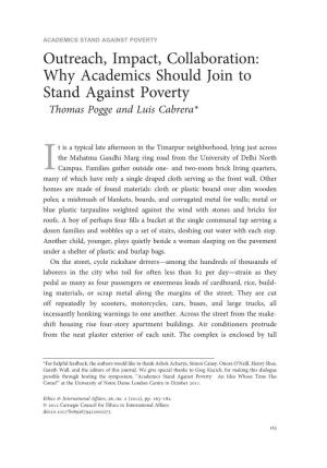 Why Academics Should Join to Stand Against Poverty Thomas Pogge and Luis Cabrera*