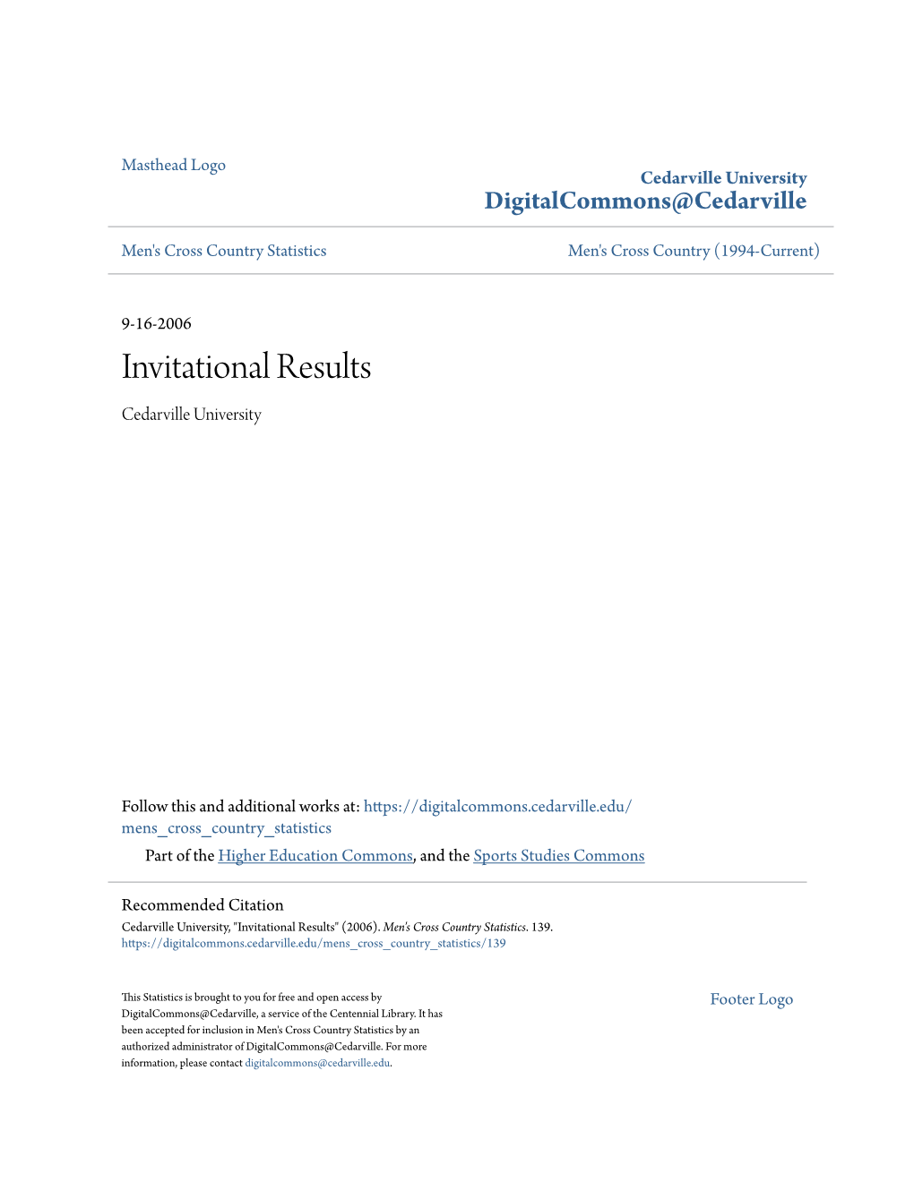 Invitational Results Cedarville University