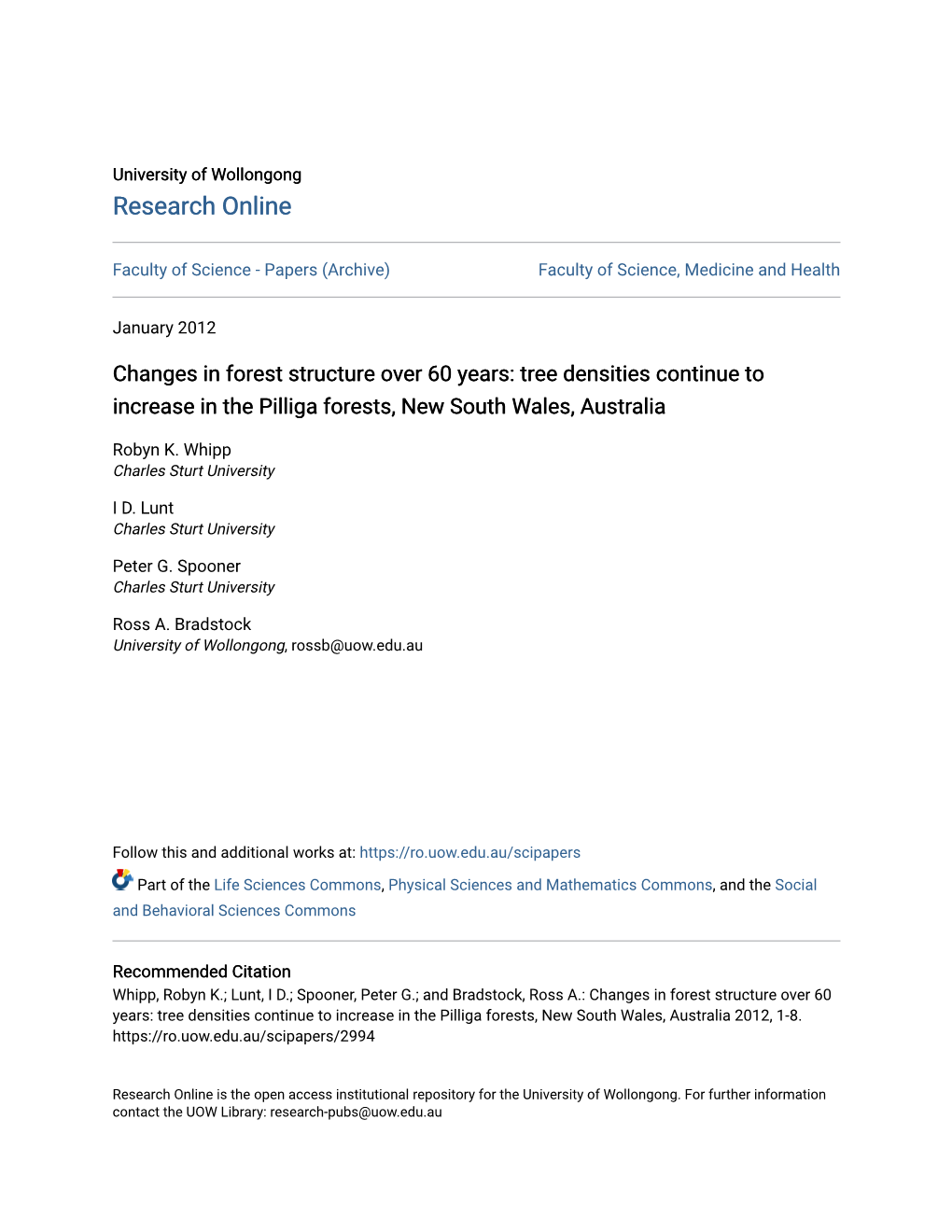 Changes in Forest Structure Over 60 Years: Tree Densities Continue to Increase in the Pilliga Forests, New South Wales, Australia