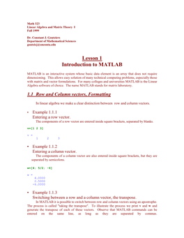 Lesson 1 Introduction to MATLAB