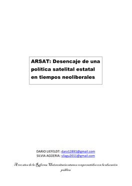 ARSAT: Desencaje De Una Política Satelital Estatal En Tiempos Neoliberales