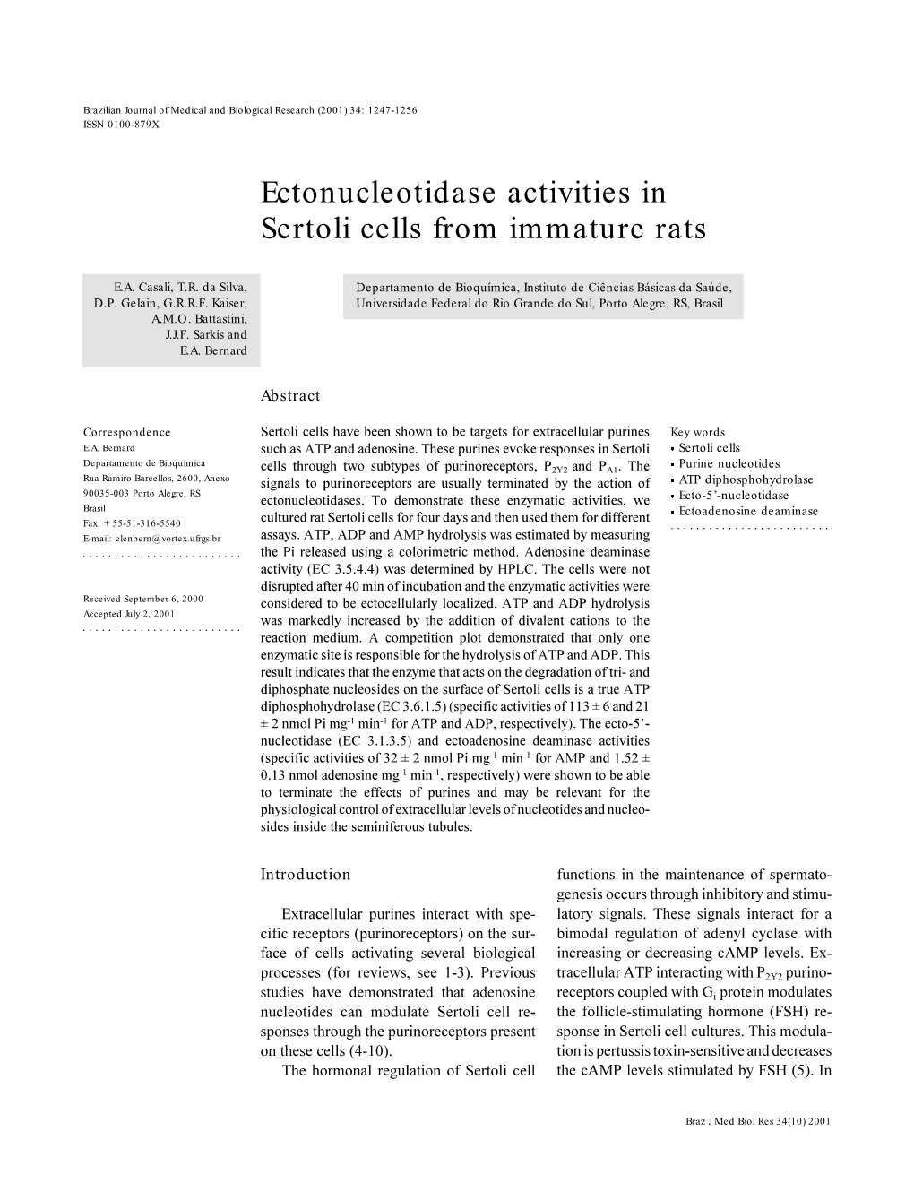 Ectonucleotidase Activities in Sertoli Cells from Immature Rats