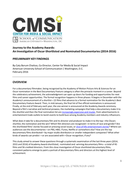 Journey to the Academy Awards: an Investigation of Oscar-Shortlisted and Nominated Documentaries (2014-2016)