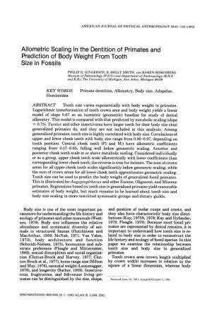 Allometric Scaling in the Dentition of Primates and Prediction of Body Weight from Tooth Size in Fossils