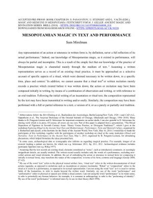 MESOPOTAMIAN MAGIC in TEXT and PERFORMANCE Sam Mirelman