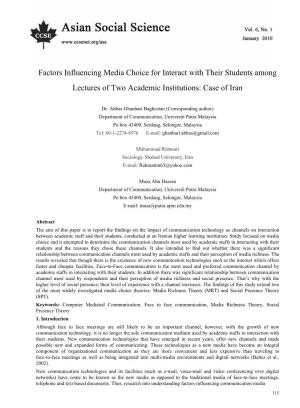 Factors Influencing Media Choice for Interact with Their Students Among