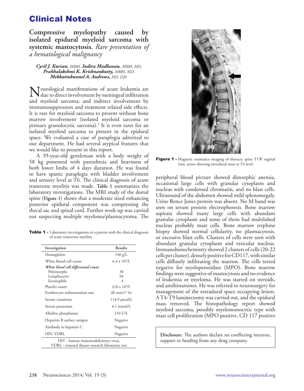 Compressive Myelopathy Caused by Isolated Epidural Myeloid Sarcoma with Systemic Mastocytosis