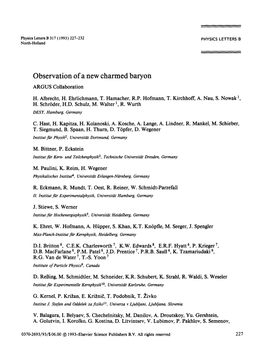 Observation of a New Charmed Baryon ARGUS Collaboration