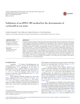 Validation of an HPLC-MS Method for the Determinatin of Vardenafil in Rat Urine