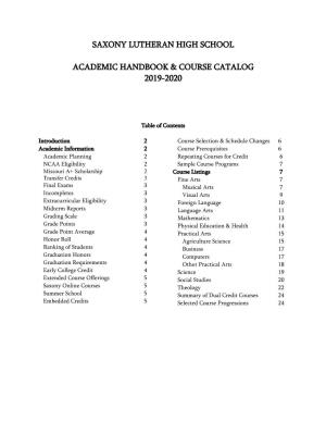 Saxony Lutheran High School Academic Handbook & Course Catalog 2019-2020