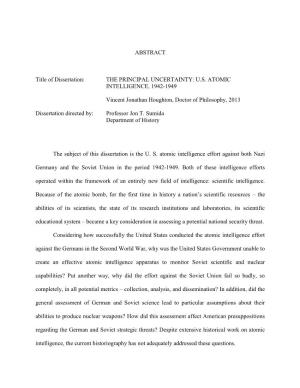ABSTRACT Title of Dissertation: the PRINCIPAL UNCERTAINTY: U.S
