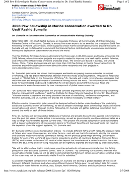 2008 Pew Fellowship in Marine Conservation Awarded to Dr. Ussif Rashid Sumaila