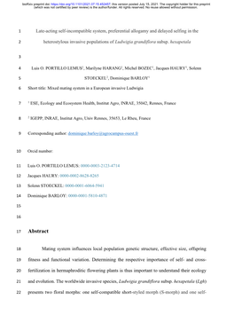 Late-Acting Self-Incompatible System, Preferential Allogamy and Delayed Selfing in The