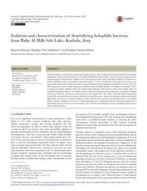 Isolation and Characterization of Denitrifying Halophilic Bacteria from Bahr Al-Milh Salt Lake, Karbala, Iraq