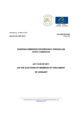 Act Cciii of 2011 on the Elections of Members Of