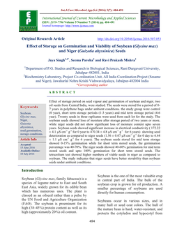 Effect of Storage on Germination and Viability of Soybean (Glycine Max) and Niger (Guizotia Abyssinica) Seeds