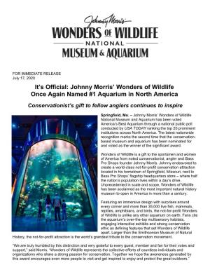 Johnny Morris' Wonders of Wildlife Once Again Named #1 Aquarium In