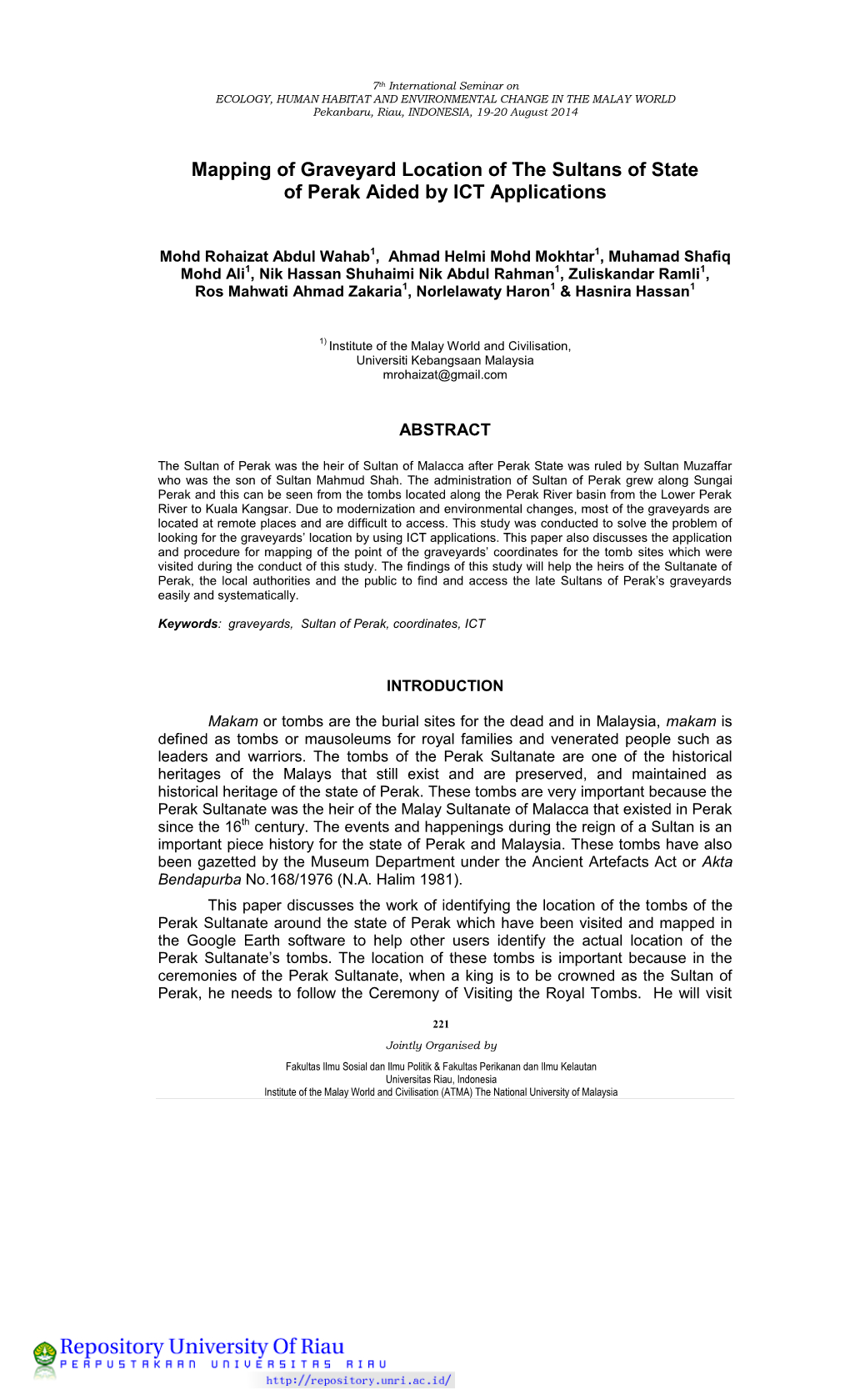 Mapping of Graveyard Location of the Sultans of State of Perak Aided by ICT Applications