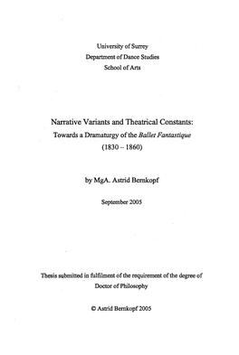 Narrative Variants and Theatrical Constants: Towards a Dramaturgy O F Theballet Fantastique (1830- 1860 )