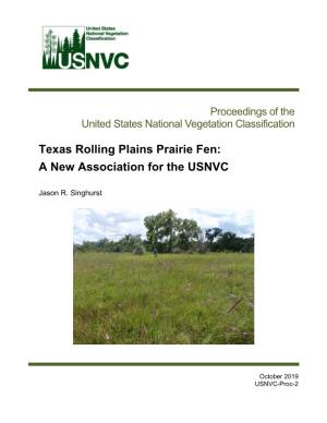 Texas Rolling Plains Prairie Fen: a New Association for the USNVC
