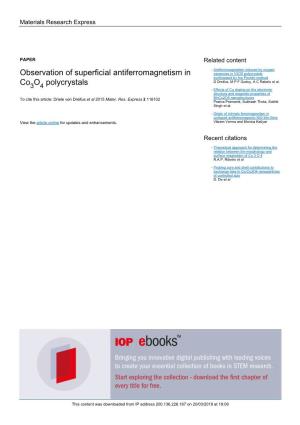 Observation of Superficial Antiferromagnetism in Co3o4