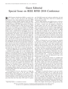 Guest Editorial Special Issue on IEEE RFID 2018 Conference