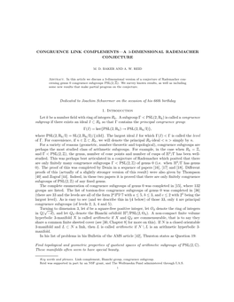CONGRUENCE LINK COMPLEMENTS—A 3-DIMENSIONAL RADEMACHER CONJECTURE Dedicated to Joachim Schwermer on the Occasion of His 66Th B