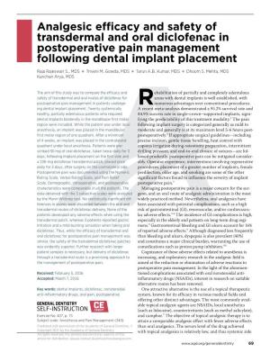Analgesic Efficacy and Safety of Transdermal and Oral Diclofenac in Postoperative Pain Management Following Dental Implant Placement