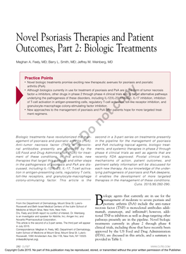 Novel Psoriasis Therapies and Patient Outcomes, Part 2: Biologic Treatments