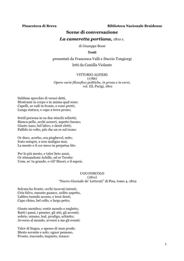 Scene Di Conversazione La Cameretta Portiana, 1810 C. Di Giuseppe Bossi Testi Presentati Da Francesca Valli E Duccio Tongiorgi Letti Da Camilla Violante