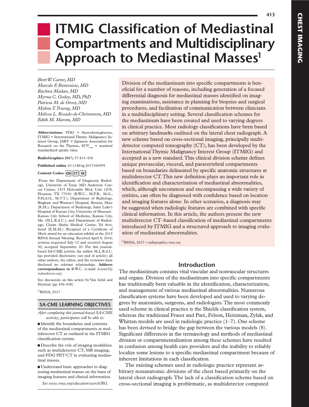 ITMIG Classification of Mediastinal Compartments and Multidisciplinary