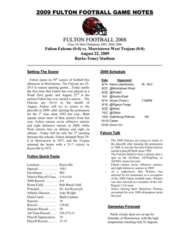 2009 Fulton Football Game Notes Fulton Football 2008