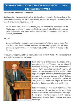 Science, Reason and Religion 19.09.12 Professor Keith WARD Introduction: Revd Scott S