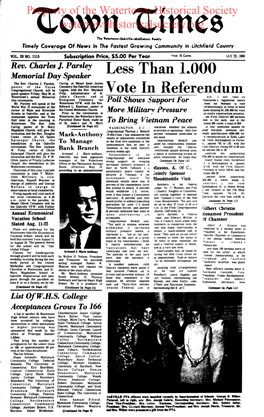 Vote in Referendum Watertown "S .Annual Memorial John's Church; and at Alv :1 Per Cent Ot ' Day Ceremonies