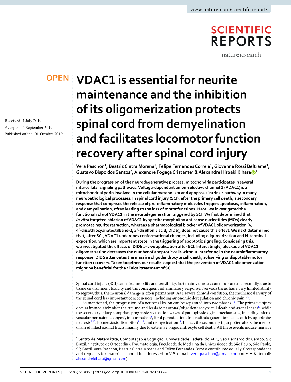 VDAC1 Is Essential for Neurite Maintenance and the Inhibition Of